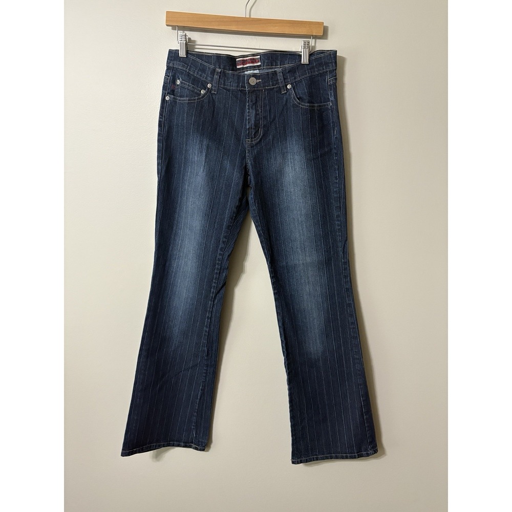 VTG Z. Cavaricci Pinstripe Jeans Womens Sz 11 Blue Denim Bootcut Flare Y2K 90s